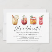 水彩冬のカクテル誕生日パーティー 招待状 (正面)