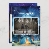 水彩冬のキャンピングカップルのクリスマスフォト シーズンカード (正面/裏面)