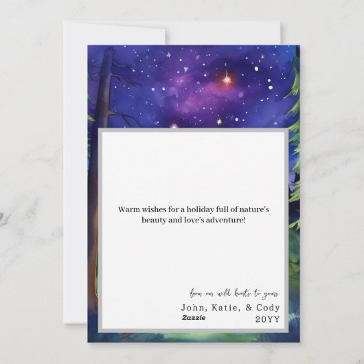 水彩冬のキャンピングカップルのクリスマスフォト シーズンカード (裏面)