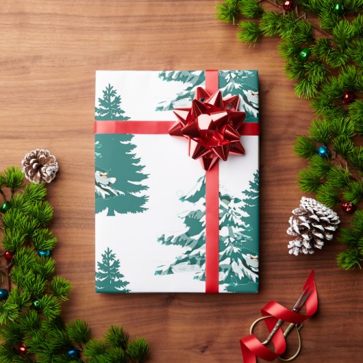 水彩冬のクリスマスウッドランド ラッピングペーパー (クリスマスギフト)