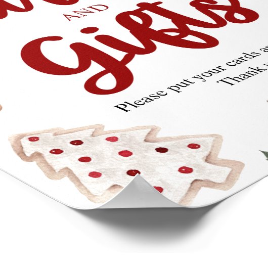 水彩冬のクリスマスカードとギフトサイン ポスター (角)