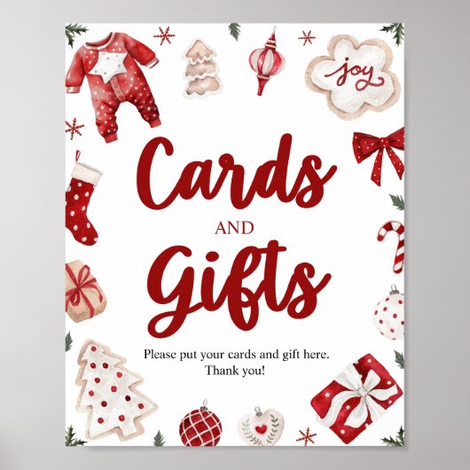 水彩冬のクリスマスカードとギフトサイン ポスター (正面)
