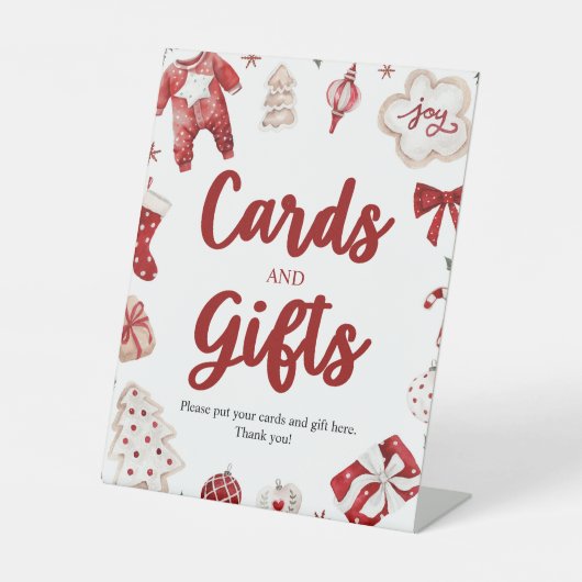 水彩冬のクリスマスカードとギフトサイン 台座サイン (正面)