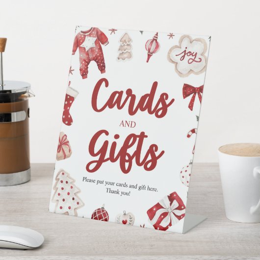 水彩冬のクリスマスカードとギフトサイン 台座サイン (インサイチュ)
