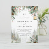水彩冬のクリスマスグリーン結婚リー 招待状 (スタンド正面)