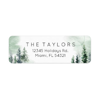 水彩冬のクリスマスツリー ラベル