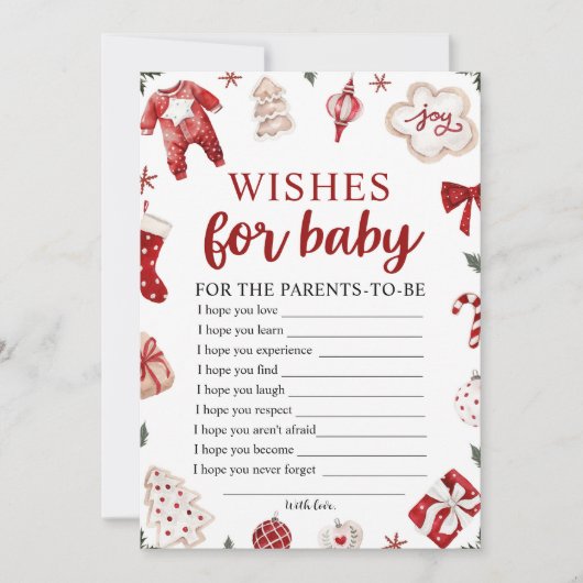 水彩冬のクリスマスベイビーゲーム 招待状 (正面)