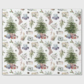 水彩冬のクリスマスホリデー ラッピングペーパー (フラット)