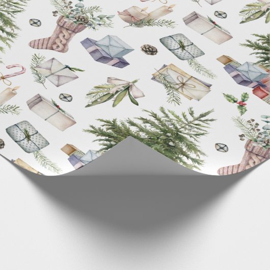 水彩冬のクリスマスホリデー ラッピングペーパー (角)