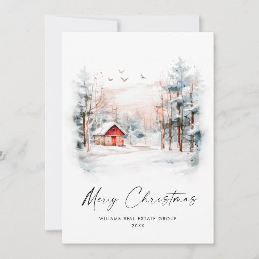 水彩冬のクリスマスランドスケープ企業の シーズンカード (正面)