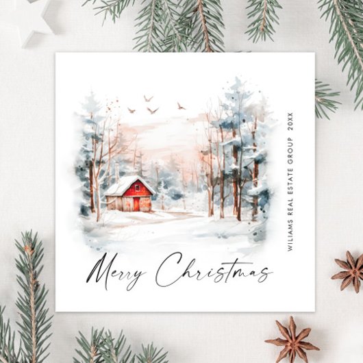 水彩冬のクリスマスランドスケープ企業の シーズンカード
