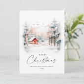 水彩冬のクリスマスランドスケープ企業の シーズンカード (スタンド正面)