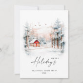 水彩冬のクリスマスランドスケープ企業の シーズンカード (正面)