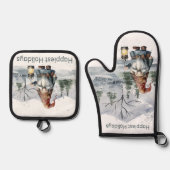 水彩冬のクリスマス格言 鍋つかみ&鍋敷きセット (正面)