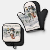 水彩冬のクリスマス格言 鍋つかみ&鍋敷きセット (正面/裏面)