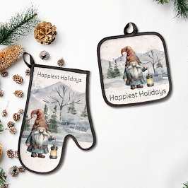 水彩冬のクリスマス格言 鍋つかみ&鍋敷きセット