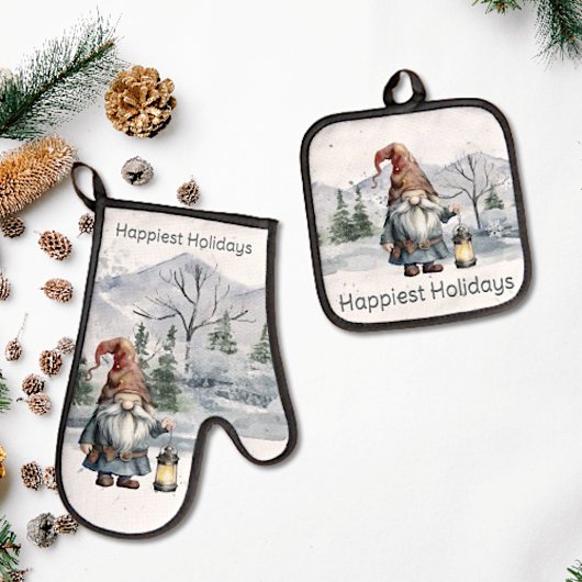 水彩冬のクリスマス格言 鍋つかみ&鍋敷きセット