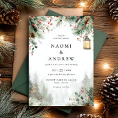 水彩冬のクリスマス結婚の 招待状