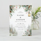 水彩冬のクリスマス結婚の 招待状 (スタンド正面)