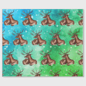 水彩冬のクリスマス　森の鹿　動物たち ラッピングペーパー (フラット)