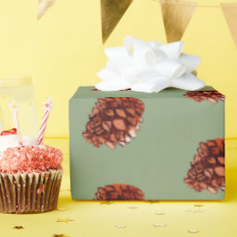 水彩冬のクリスマス　森林の円錐　グリーン ラッピングペーパー