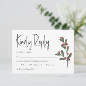 水彩冬のクリスマス 植物の葉のウェディング 出欠カード (スタンド正面)