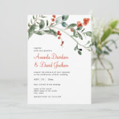 水彩冬のグリーンと赤い実の結婚式 招待状 (スタンド正面)