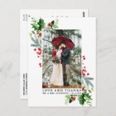 水彩冬のグリーンラブアンドサンクスウェディング ポストカード (正面/裏面)