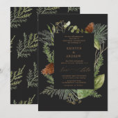 水彩冬のグリーン延期されたウェディング 招待状 (正面/裏面)