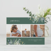 水彩冬のグリーン ホリデー フォト コラージュ シーズンカード (スタンド正面)