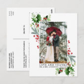 水彩冬のグリーン ラブ アンド サンクス ウェディング ポストカード (正面/裏面)