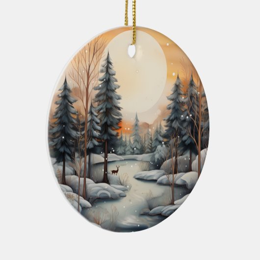 水彩冬のシーンにメッセージを追加クリスマス セラミックオーナメント (右)