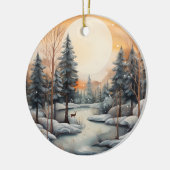 水彩冬のシーンにメッセージを追加クリスマス セラミックオーナメント (左)
