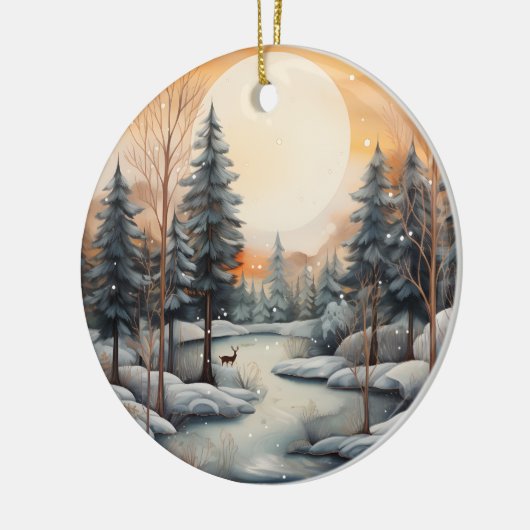 水彩冬のシーンにメッセージを追加クリスマス セラミックオーナメント (左)