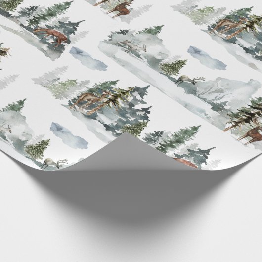 水彩冬のシーンウッドランドフォレストトインデアW ラッピングペーパー (角)