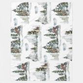 水彩冬のシーンウッドランドフォレストトインデナー フリースブランケット (正面)