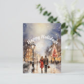 水彩冬のシーンハッピーホリデー ポストカード (スタンド正面)
