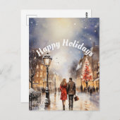 水彩冬のシーンハッピーホリデー ポストカード (正面/裏面)