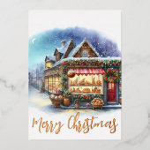 水彩冬のシーンメリークリスマス金ゴールド 箔シーズンカード (正面)