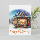 水彩冬のシーンメリークリスマス金ゴールド 箔シーズンカード (立ち正面)