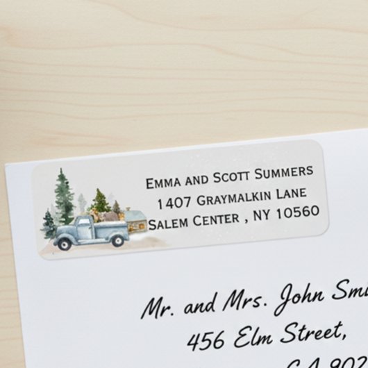 水彩冬のトラック素朴ウッドランドアドレス ラベル