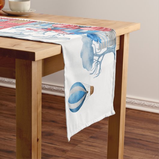 水彩冬のハッピーランドクリスマスイラストレーション ショートテーブルランナー (インサイチュ)