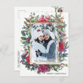 水彩冬のバラ花写真クリスマス ポストカード (正面/裏面)