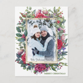 水彩冬のバラ花写真クリスマス ポストカード