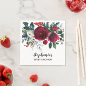 水彩冬のバーガンディ花ベビーシャワー スタンダードカクテルナプキン (インサイチュ)