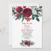 水彩冬のバーガンディ花ベビーシャワー 招待状 (正面)