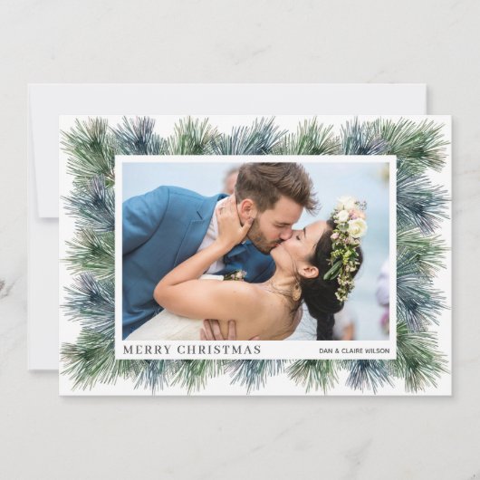 水彩冬のパインズクリスマスフォトカード シーズンカード (正面)