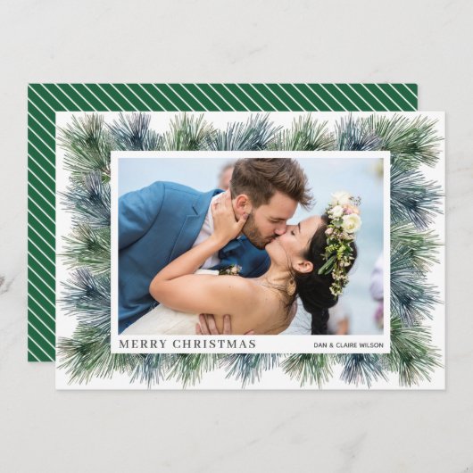 水彩冬のパインズクリスマスフォトカード シーズンカード (正面/裏面)