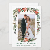 水彩冬のフローラと結婚した緑メリー色 シーズンカード (正面/裏面)