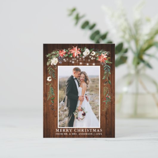 水彩冬のフローラウッド新婚クリスマス ポストカード (スタンド正面)
